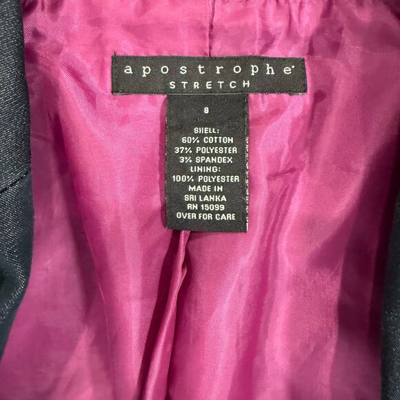 Vtg Apostrophe Blazer Skirt Suit Women Sz 8 Dark Blue Hot Pink Office 90s Work - Picture 11 of 16